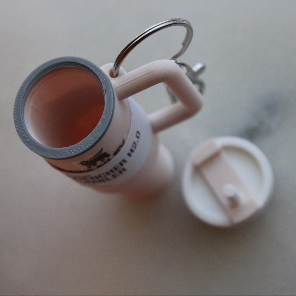 Penny Pouch & Stanley Inspired Stash Jar Keychain Mini Bag Beige with Silver - Picture 3 of 9